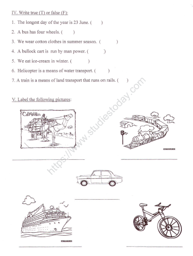 EVS For Class 2 Worksheets | Environmental Studies Class II Worksheets CBSE